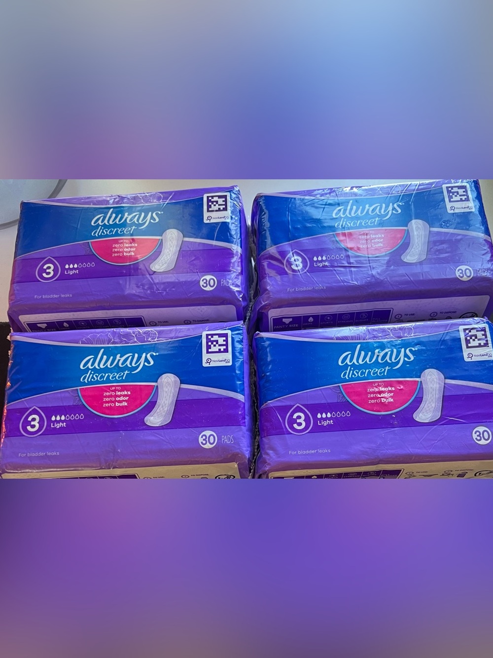 Always Discreet 3 Drop Light Regular Length Pads X 4 Packages of 30 Each = 120